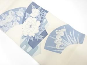 アンティーク　地紙に牡丹・菊・菖蒲模様織り出し袋帯（材料）